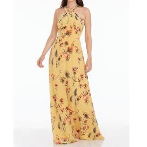 Dress The Population Brenna Canary Multi Yellow Floral Sheath Maxi Dress Small